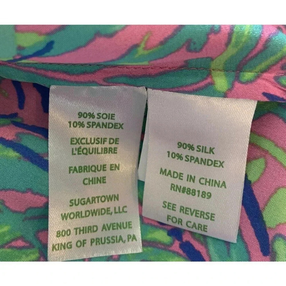 Lilly Pulitzer Adira Silk Shirt Blouse Off The Shoulder Pink Green XS - Picture 4 of 4